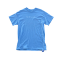 Blue t-shirt with a logo on a white background